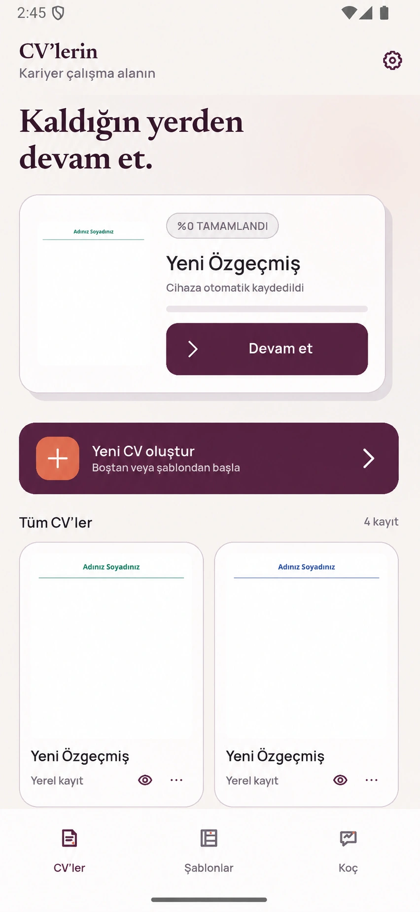 AuraCV — Product screen
