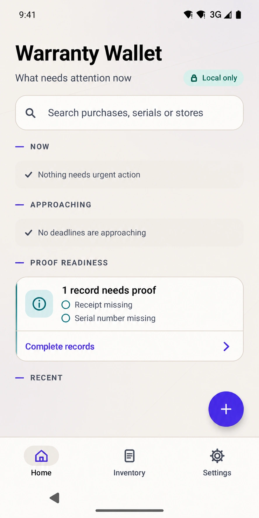 Warranty Wallet — Product screen