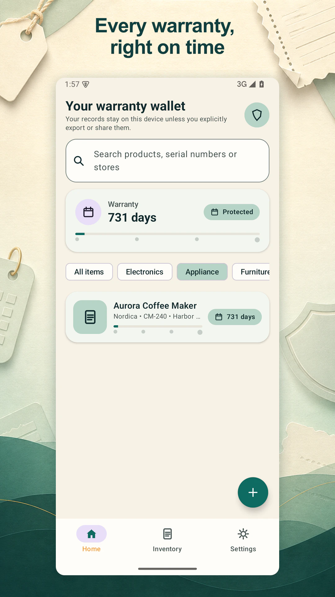 Warranty Wallet screen 1