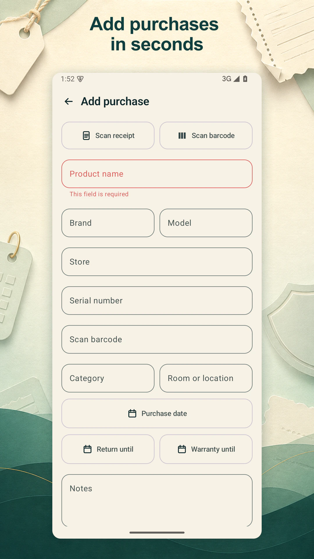 Warranty Wallet screen 2