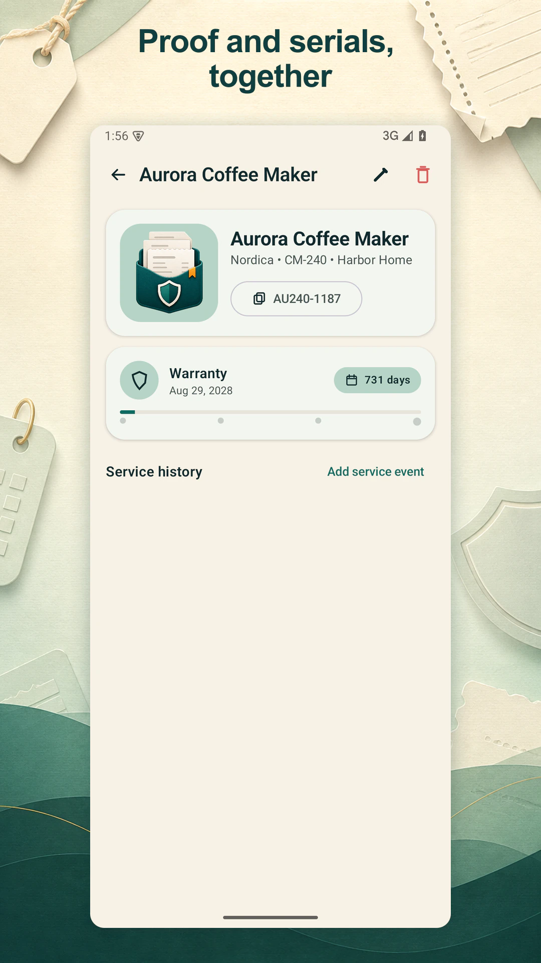 Warranty Wallet screen 3